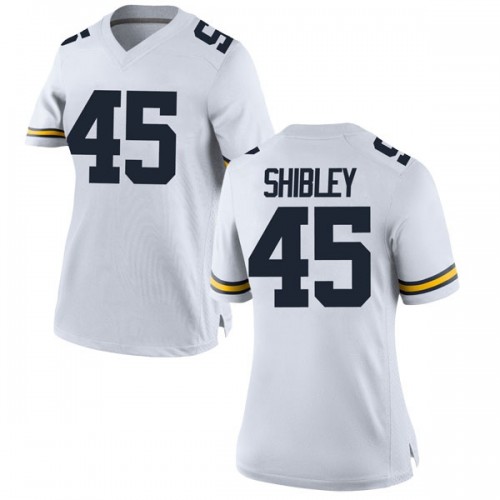 Adam Shibley Michigan Wolverines Women's NCAA #45 White Game Brand Jordan College Stitched Football Jersey XMP7454LH